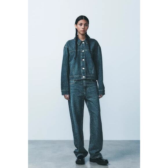 Zara Denim - Zara Rhinestone Covered Relaxed Fit Baggy Jeans